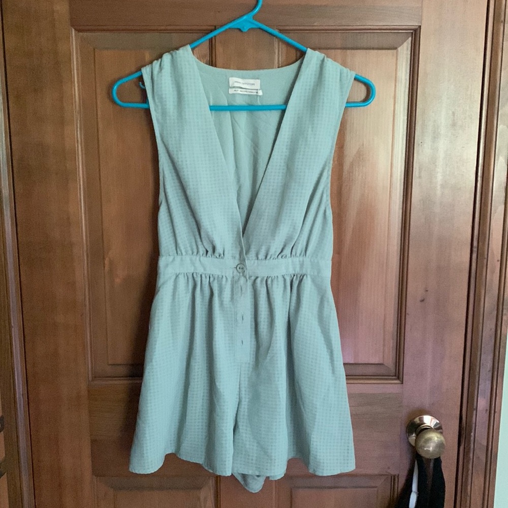Urban Outfitters Mint checkered deep V romper XS